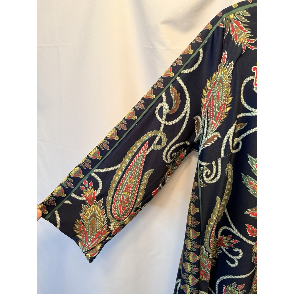 Gretchen Scott Size Large Dress Navy Blue Paisley Stretch 3/4 Sleeve Jersey Boho - Picture 2 of 10